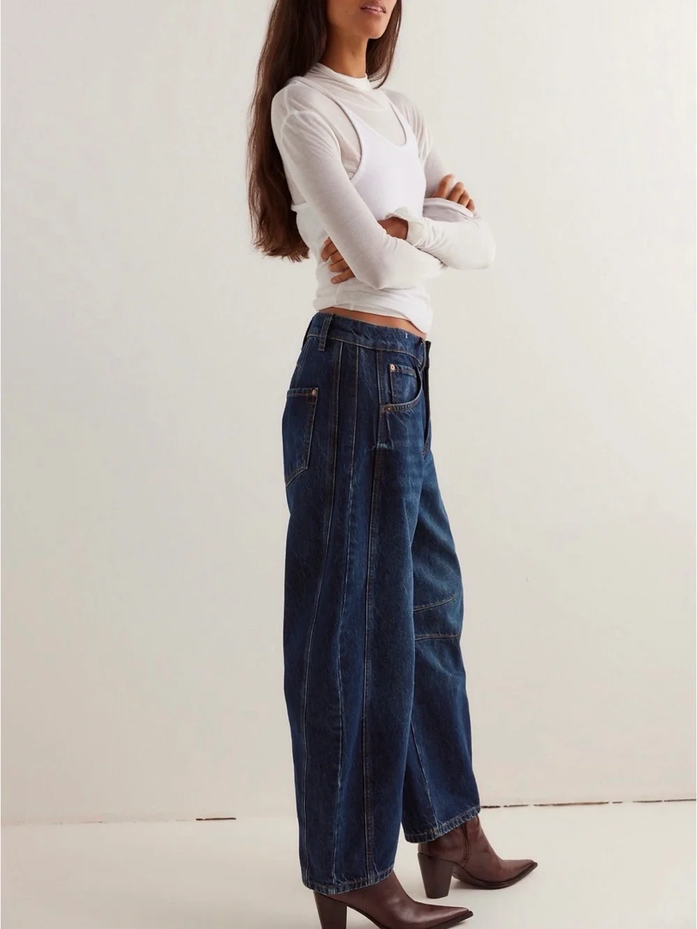 Free People We the Free Good Luck Barrel Jeans in Deep End, size 30